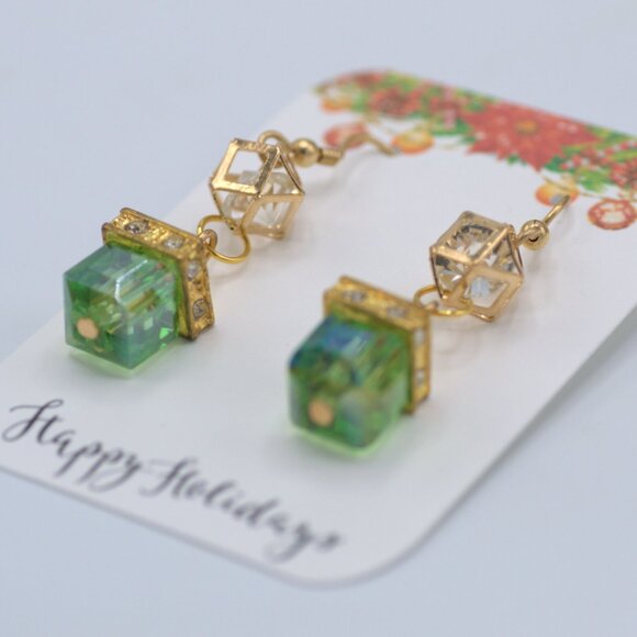 COPY - Green and Gold Dangle Earrings - Picture 6 of 9